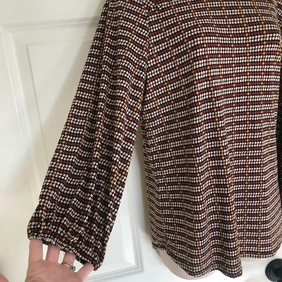 𝅺Adrianna Papell brown/yellow long sleeve blouse L - Picture 4 of 13